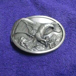 Bald Eagle Belt Buckle Bergamot Brass Works Metal W-146 USA Silver Tone 1984